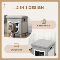 PawHut Kattengrot, kattenhuis, inclusief speelgoedbal, wasbaar kussen, 35,5 cm x 35,5 cm x 42,5 cm(m-4)