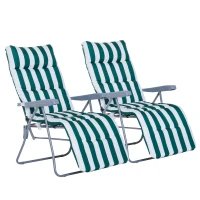 Outsunny Set 2 sezlonguri de Gradina pentru Plaja cu Brate Reclinabile, Alb si Verde(m-1)