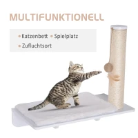 Pawhut® Drapak Drzewko Legowisko Półka dla Kota Mocowanie do Ściany Pluszowa Nakładka Mdf Biały 55 X 30 X 50 cm(m-4)