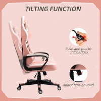 Vinsetto Gaming Chair, Computer Desk Chair with Lumbar Support, Faux Leather Racing Chair with Headrest and Swivel Wheels for Home Office, Pink(m-5)