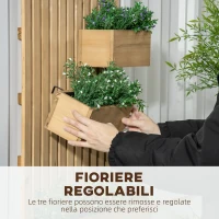 Outsunny Fioriera da Esterno Verticale in Legno con 3 Vasi Rimovibili, 60x16x80cm(m-5)
