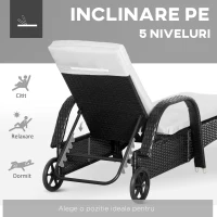 Outsunny Set 2 Sezlonguri in Rattan cu Saltea Captusita si Masuta, Negru(m-5)