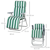 Outsunny Set 2 sezlonguri de Gradina pentru Plaja cu Brate Reclinabile, Alb si Verde(m-3)