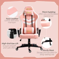 Vinsetto Gaming Chair, Computer Desk Chair with Lumbar Support, Faux Leather Racing Chair with Headrest and Swivel Wheels for Home Office, Pink(m-7)