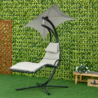 Outsunny Sezlong Suspendat Relax Șezlong de Lux cu Acoperis, Gri(m-10)
