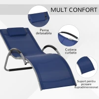 Outsunny Sezlong pentru Plaja din Aluminiu, Sezlong de Gradina din Textilen cu Tetiera Detasabila(m-7)