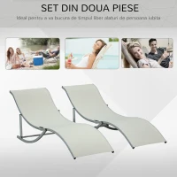 Outsunny Set de 2 Sezlonguri de Gradina Pliabile din Aluminiu si Textilen Bej(m-7)