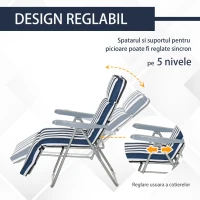 Outsunny Set 2 Scaune Șezlong de Grădină, cu Căptușeală cu Brațe Reclinabile, alb și albastru(m-4)