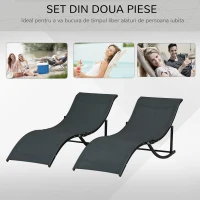 Outsunny Set 2 Sezlonguri de Gradina Pliabile, Sezlong pentru plaja din Aluminiu si Textilen, 61x165x63cm, negru(m-7)