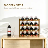 HOMCOM Free Standing Bamboo Wine Rack with 16 Bottles Holder, 4-tier Water Bottle Organizer, Display Shelf for Countertop, Home Bar, Brown(m-4)