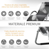 Outsunny Sezlong pentru Plaja din Aluminiu, Sezlong de Gradina din Textilen cu Tetiera Detasabila(m-6)