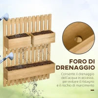 Outsunny Fioriera da Esterno Verticale in Legno con 3 Vasi Rimovibili, 60x16x80cm(m-7)