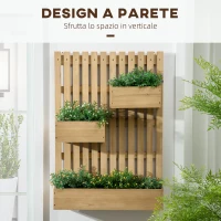 Outsunny Fioriera da Esterno Verticale in Legno con 3 Vasi Rimovibili, 60x16x80cm(m-4)