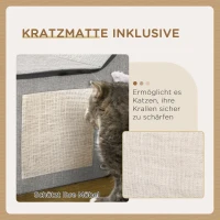 PawHut Kattenhuis met krasoppervlak, inclusief speelgoedbal, kattengrot, 65 cm x 41 cm x 45,5 H cm, bruin+wit+beige(m-4)