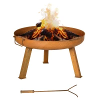 Outsunny Feuerschale mit Schürhaken, Gußeisen, Feuerstelle, 71  cm x 60 cm x 36 cm, Rostbraun(m-1)