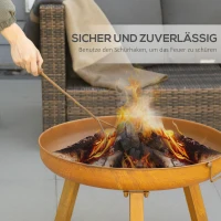 Outsunny Feuerschale mit Schürhaken, Gußeisen, Feuerstelle, 71  cm x 60 cm x 36 cm, Rostbraun(m-6)