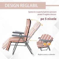 Outsunny Scaun Rabatabil pentru Exterior 2 Piese Pliabile si Rabatabile, Sezlong Plaja cu Perna Captusita, Portocaliu(m-4)