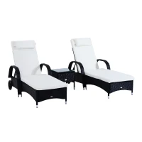 Outsunny Set 2 Sezlonguri in Rattan cu Saltea Captusita si Masuta, Negru(m-1)