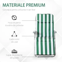 Outsunny Set 2 sezlonguri de Gradina pentru Plaja cu Brate Reclinabile, Alb si Verde(m-7)
