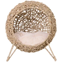 PawHut Pat pentru Pisici din Nuiele Maro Deschis cu Perna Φ52 x 58cm(m-7)