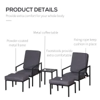 Outsunny Set 2 Sezlonguri cu Suporturi pentru Picioare Perne si Masuta din Metal si Poliester Gri si Negru(m-4)