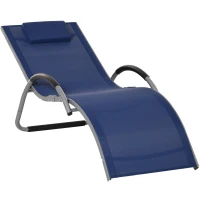 Outsunny Sezlong pentru Plaja din Aluminiu, Sezlong de Gradina din Textilen cu Tetiera Detasabila(m-1)