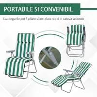 Outsunny Set 2 sezlonguri de Gradina pentru Plaja cu Brate Reclinabile, Alb si Verde(m-6)