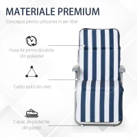 Outsunny Set 2 Scaune Șezlong de Grădină, cu Căptușeală cu Brațe Reclinabile, alb și albastru(m-7)