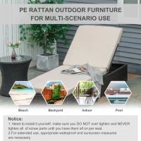 Outsunny Sezlong pentru Plaja din Ratan PE cu Spatar Rabatabil in 5 Pozitii, 195x68x30cm, Maro(m-7)