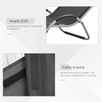 Outsunny Sezlong pentru Plaja din Aluminiu, Sezlong de Gradina din Textilen cu Tetiera Detasabila(m-5)