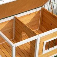 PawHut hondenhok met veranda, scharnierend dak, raam, verstelbare poten, natuurlijk hout, oranje, 85,5 x 62 x 60 cm(m-9)