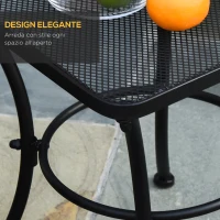 Outsunny Tavolino da Giardino Quadrato in Acciaio con Piano Traforato, 45x45x50 cm, Nero(m-4)