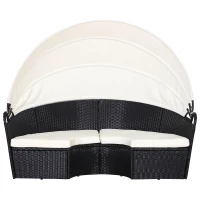 Outsunny rotan zonne-eiland, loungegroep met zonnedak, zitgroep, kussens en bijzettafel, metaal, crème, 180 x 175 x 147 cm zonne-eiland zonnedak zitgroep metaal crème | Aosom.nl(m-7)