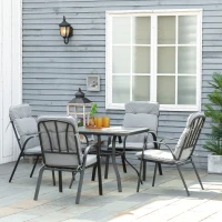 Outsunny 5 Pieces Outdoor Square Garden Dining Set w/ Tempered Glass Dining Table 4 Cushioned Armchairs, Umbrella Hole, Grey(m-2)