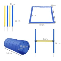 PawHut Honden behendigheidsset training slalom tunnel horde incl. draagtas oefening blauw / geel(m-3)