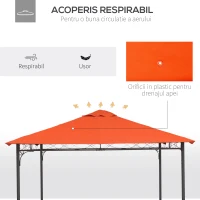 Outsunny Acoperis de Schimb pentru Foisor 3x3m din Poliester Impermeabil Anti-UV, Portocaliu(m-6)