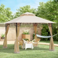 Outsunny Tonnlle de jardin Barnum Pavillion de jardin 3 x 3 Double Toit avec moustiquaires Amovibles  imperméable Beige(m-2)