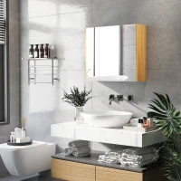 kleankin Armadietto Specchiera Bagno a 3 Ante con Mensole Regolabili, 68x22x60cm, Bianco(m-8)