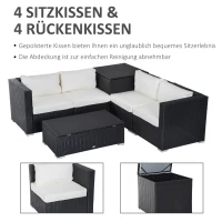 Outsunny Polyrattan Gartenmöbel Set für 4 Personen Sitzgarnitur mit Kissen Sitzgruppe Tisch mit Stauraum Schwarz+Creme(m-7)