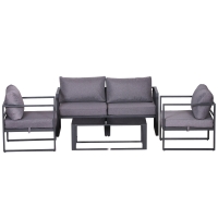 Outsunny Four-Piece Garden Furniture Set, Seating Group, Sofa with Seat Cushions, Table with Storage, Polyester, Gray, 138 x 69 x 63 cm