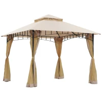 Outsunny Tonnlle de jardin Barnum Pavillion de jardin 3 x 3 Double Toit avec moustiquaires Amovibles  imperméable Beige(m-1)