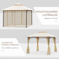 Outsunny Tonnlle de jardin Barnum Pavillion de jardin 3 x 3 Double Toit avec moustiquaires Amovibles  imperméable Beige(m-6)