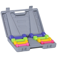 HOMCOM Dumbbell Set 4 Paren met Koffer 0,5 kg/1 kg/1,5 kg/2 kg IJzer+Kunststof Rood Geel Groen Paars