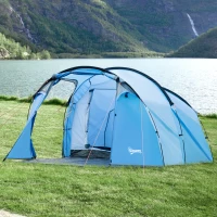 Outsunny 2-3 Man Tunnel Tents w/ Vestibule Camping Tent Porch Air Vents Rainfly Weather-Resistant Shelter Fishing Hiking Festival Shelter Home(m-2)