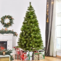 HOMCOM Kunstkerstboom 2,1 m kerstboom dennenboom 505 takken dichte takken eenvoudig te monteren authentieke kerstboom met metalen standaard PET metaal groen Ø 90 x 210 cm(m-2)