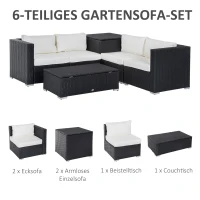 Outsunny Polyrattan Gartenmöbel Set für 4 Personen Sitzgarnitur mit Kissen Sitzgruppe Tisch mit Stauraum Schwarz+Creme(m-5)
