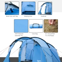 Outsunny 2-3 Man Tunnel Tents w/ Vestibule Camping Tent Porch Air Vents Rainfly Weather-Resistant Shelter Fishing Hiking Festival Shelter Home(m-4)