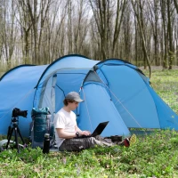 Outsunny 2-3 Man Tunnel Tents w/ Vestibule Camping Tent Porch Air Vents Rainfly Weather-Resistant Shelter Fishing Hiking Festival Shelter Home(m-10)