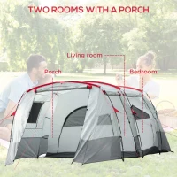 Outsunny 6-8 Person Tunnel Tent, Camping Tent with Bedroom, Living Room, Sewn-in Floor, 3 Doors and Carry Bag, 2000mm Water Column for Fishing, Hiking, Sports, and Traveling, Grey(m-4)