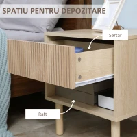 HOMCOM Noptiera moderna, cu sertar si raft, masuta laterala pentru camera de zi, dormitor, natural(m-5)
